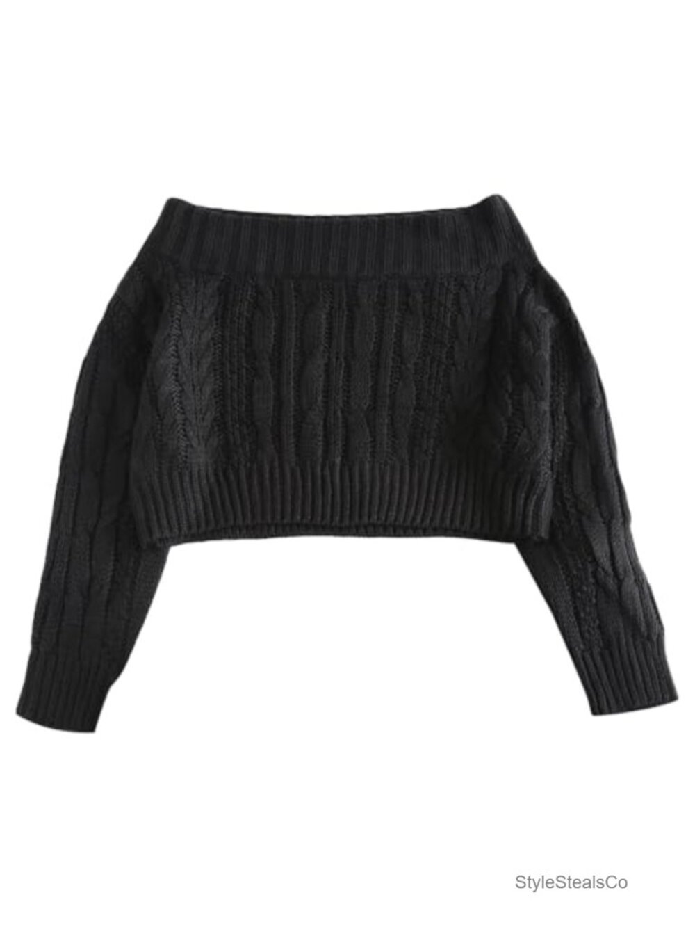 Off Shoulder Sweatshirt Batwing Ribbed Knit Crop Sweater Pullover